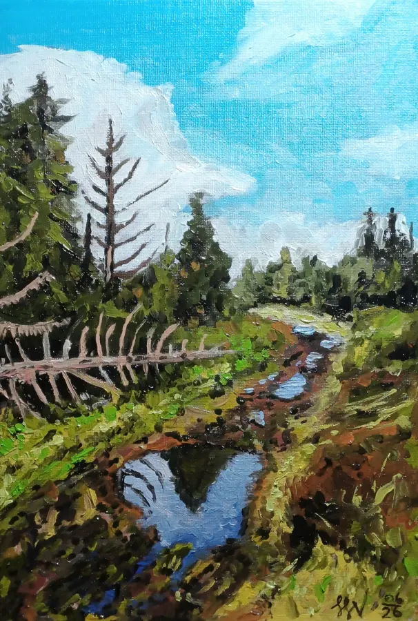Auf dem Acker im Harz #2, Acryl auf Karton, 2026