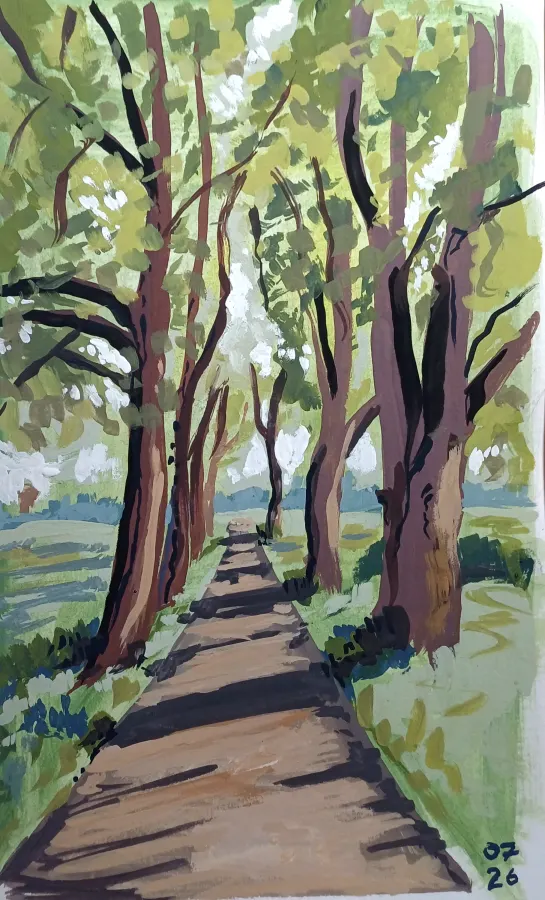 Auf dem Hermannsweg, Gouache in Skizzenbuch, 2026