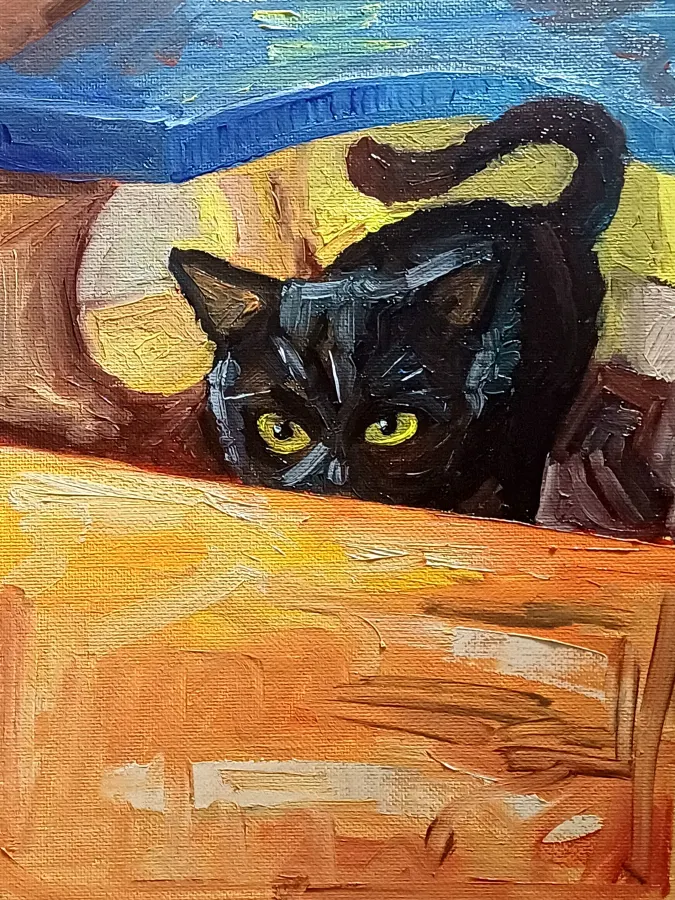 Katze #3, Öl auf Karton, 2026