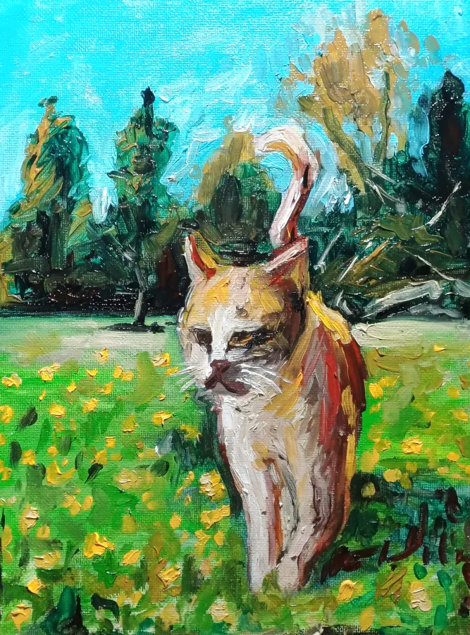 Katze #2, Öl auf Karton, 2026