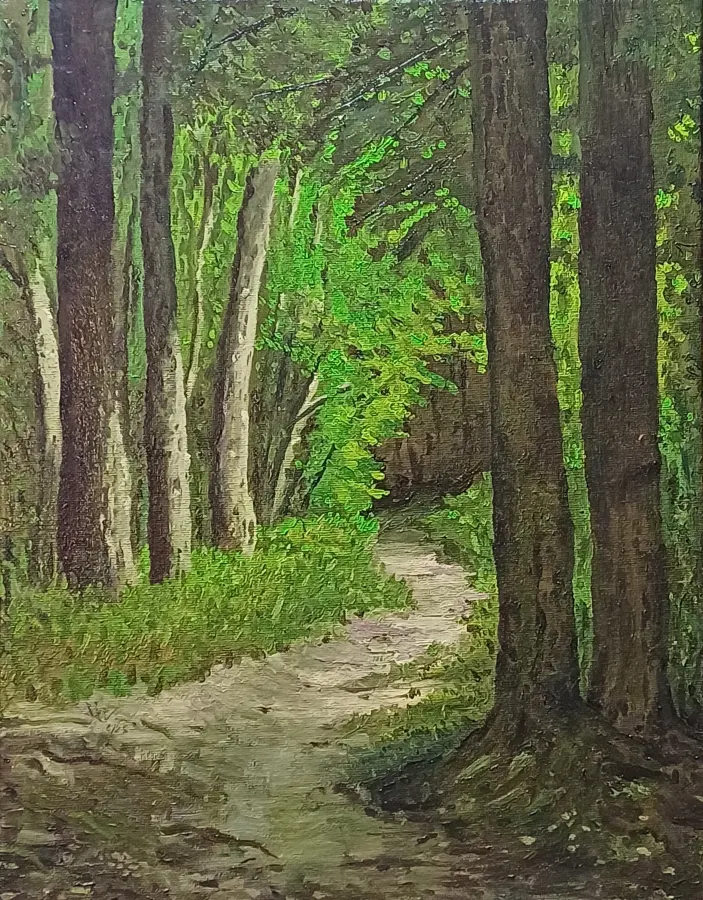 Waldweg, Öl auf Karton, 2025