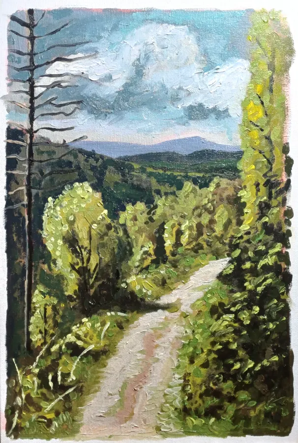 Wanderweg im Harz, Öl auf Karton, 2026
